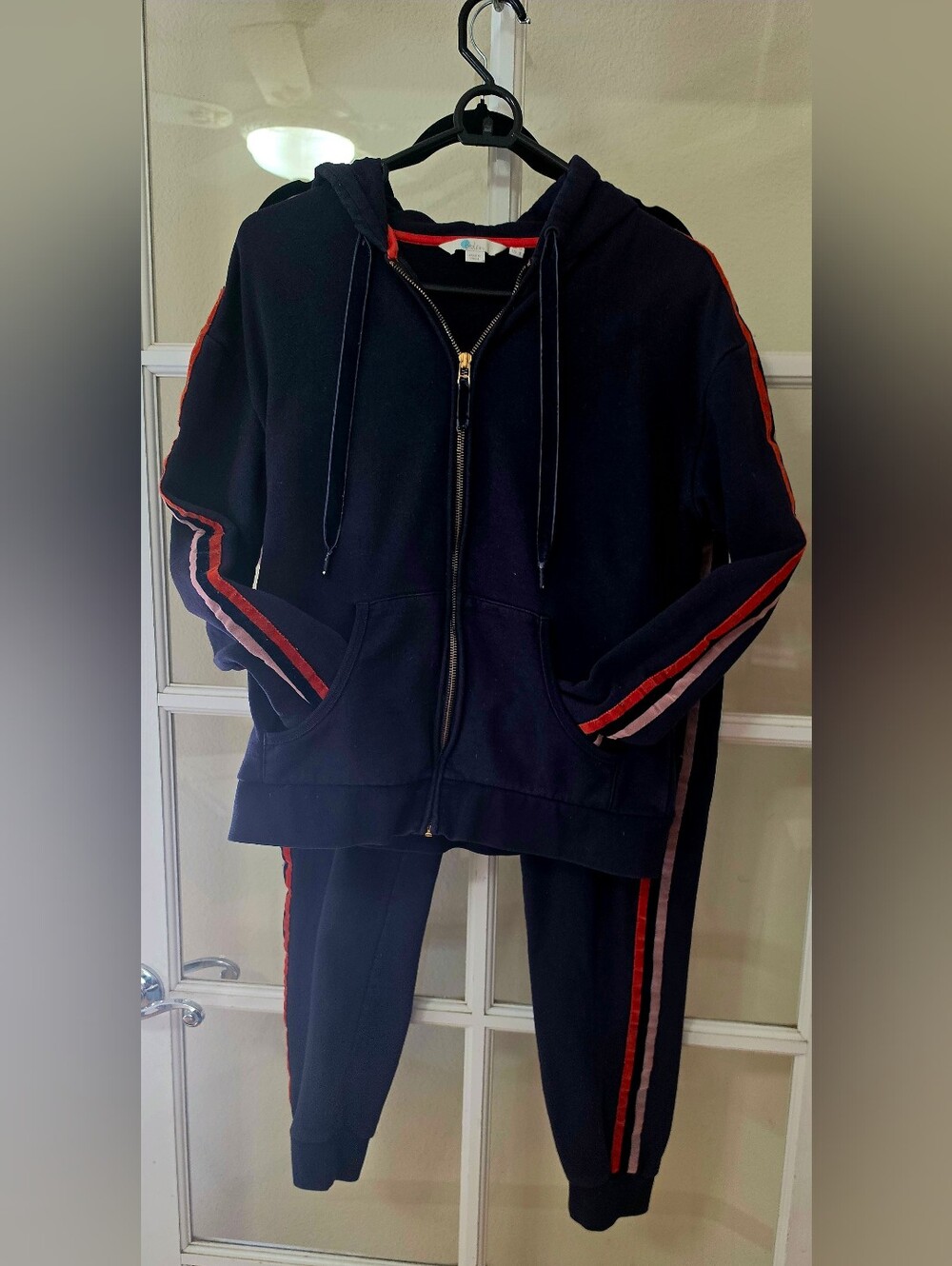 Biden Size 8 Jogging, Track, Athleisure Suit. 100% Cotton, Navy, Stripped, Med